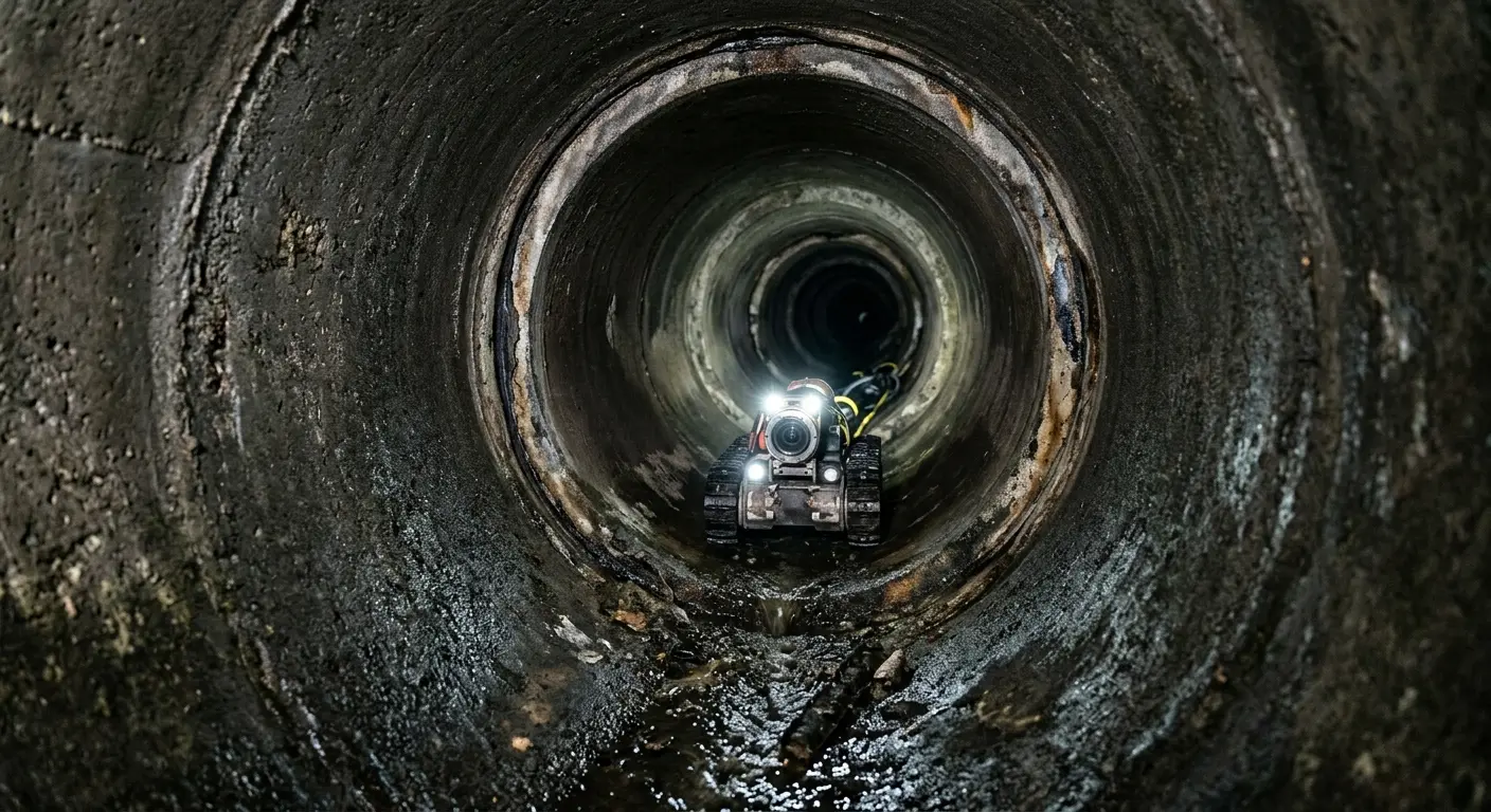 Robotic sewer camera inspecting pipe interior for Sewer Line Cleaning in Lacy-Lakeview